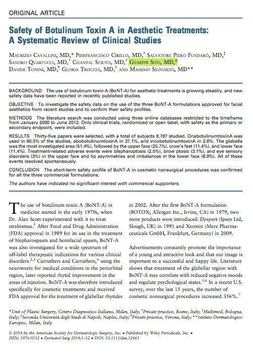 Safety of Botulinum Toxin A in Aesthetic Treatments: A Systematic Review of Clinical Studies